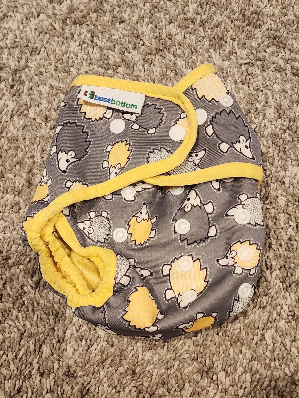 Bestbottom Diaper Cover Grey & Yellow Hedgehog Print